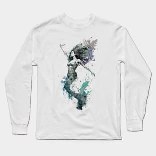 Mermaid Rising Watercolor Long Sleeve T-Shirt